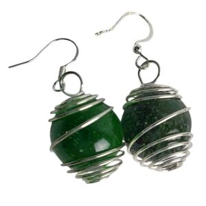 Hand Crafted Glass Marble Spiral Green Cage Earrings